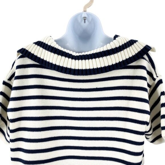 Tuckernuck NEW Ivory and Navy Stripe Claire Nautical Polo Crop Sweater Size L - Picture 8 of 10